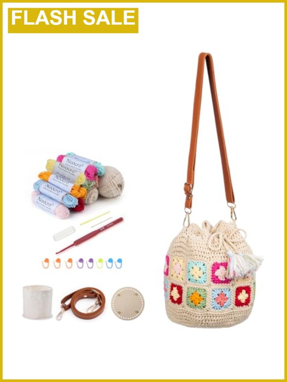 Crochet Kit Granny Square Bucket Bag Intermediate DIY Complete with Video